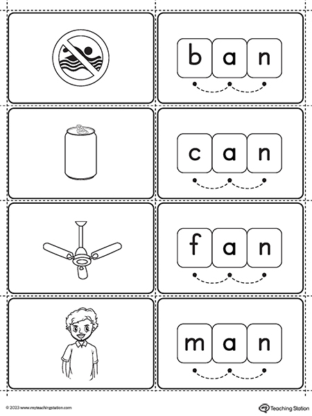 AN Word Family Small Picture Cards Printable PDF