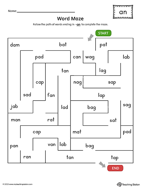 AN Word Family Word Maze Printable PDF