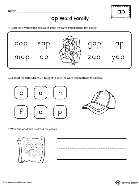 AP Word Family CVC Match and Spell Worksheet