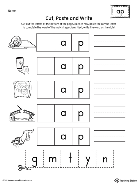 AP Word Family CVC Picture Match Cut-and-Paste Worksheet