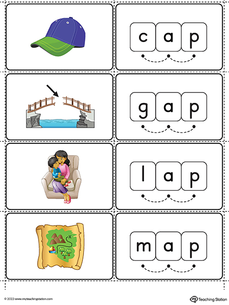 AP Word Family CVC Small Picture Cards Printable PDF (Color)