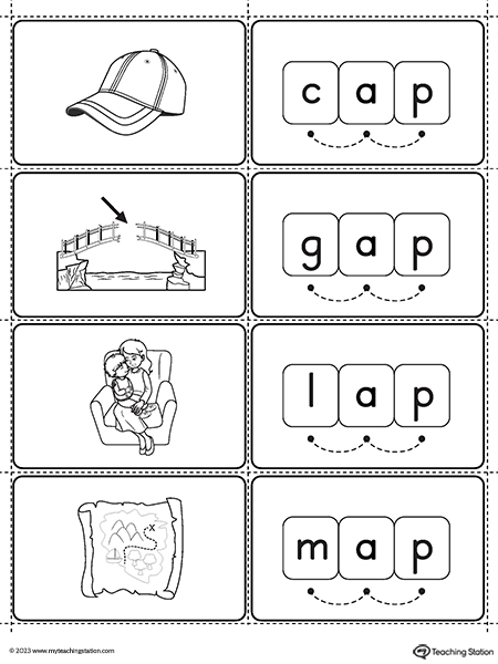 AP Word Family CVC Small Picture Cards Printable PDF