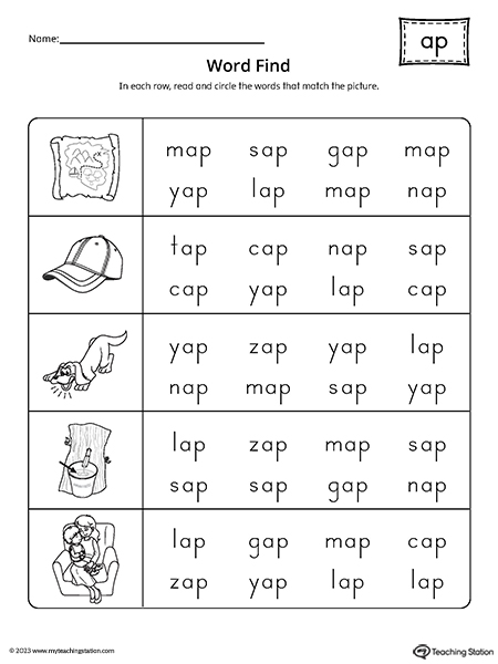 AP Word Family CVC Word Find Worksheet