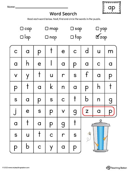 AP Word Family CVC Word Search Printable PDF