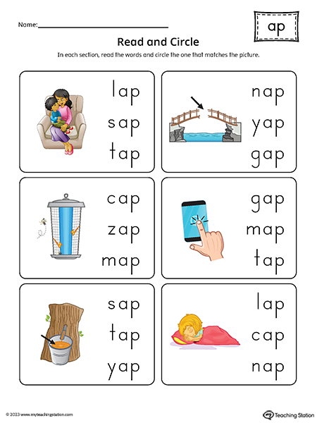 AP Word Family Match Picture to Words Printable PDF