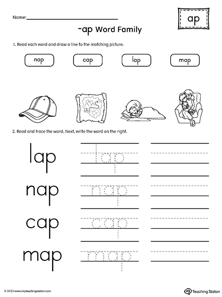 AP Word Family Match and Spell CVC Words Worksheet
