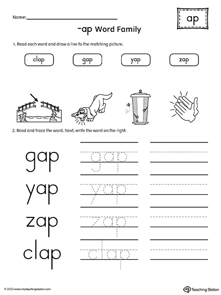 AP Word Family Match and Spell Words Worksheet