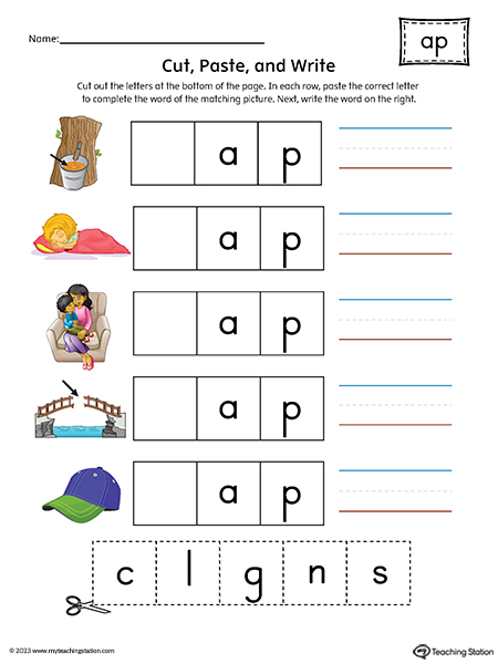 AP Word Family Picture Match Cut-and-Paste Printable PDF