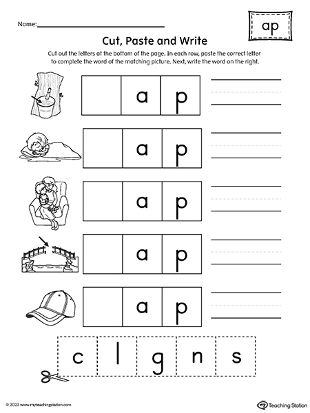 AP Word Family Picture Match Cut-and-Paste Worksheet