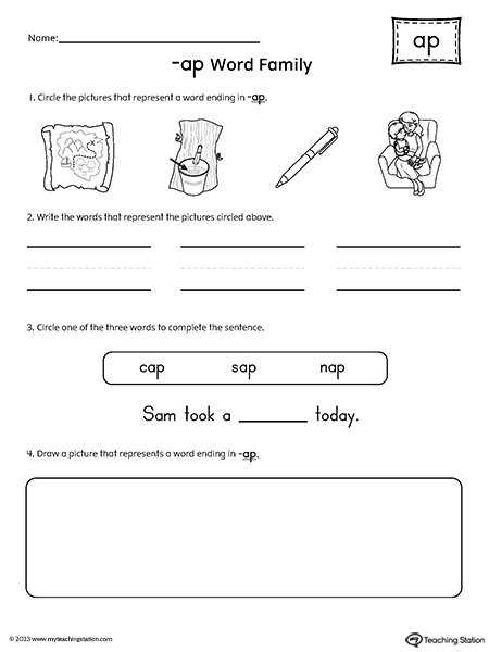 AP Word Family Picture and CVC Word Match Worksheet