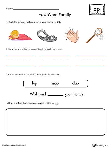 AP Word Family Picture and Word Match Printable PDF