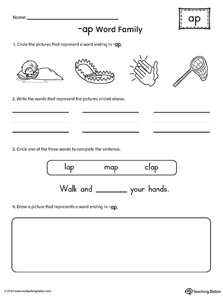 AP Word Family Picture and Word Match Worksheet