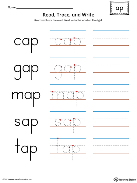 AP Word Family - Read, Trace, and Spell CVC Words Printable PDF