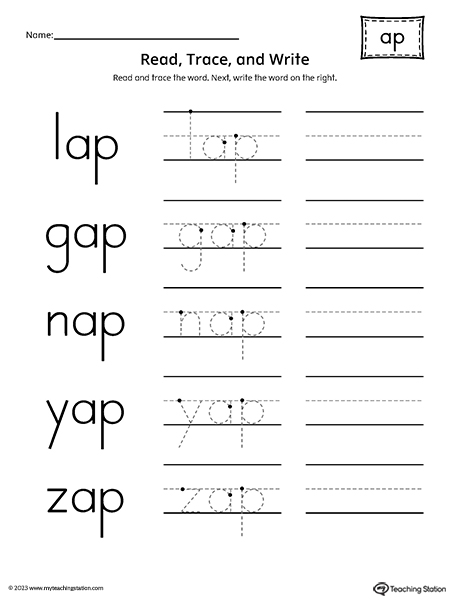 AP Word Family - Read, Trace, and Spell Worksheet