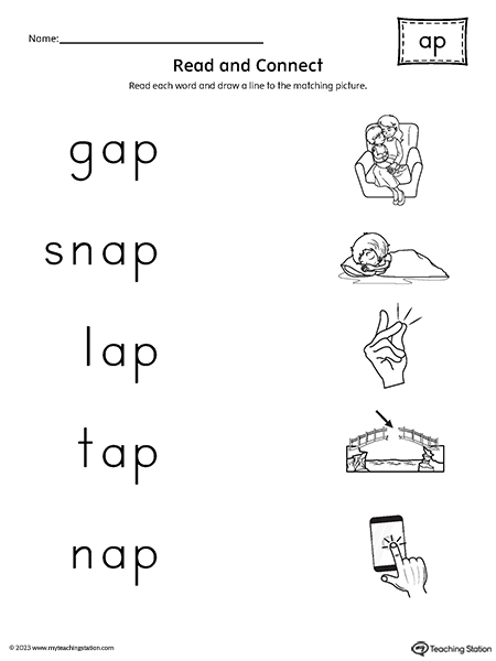 AP Word Family Read and Match Words to Pictures Worksheet