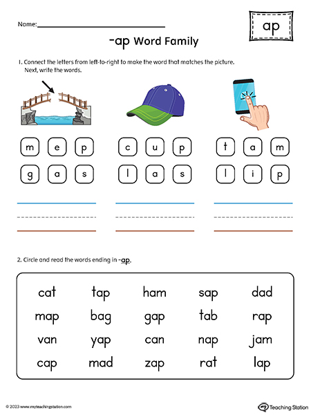 AP Word Family Read and Spell Simple Words Printable PDF