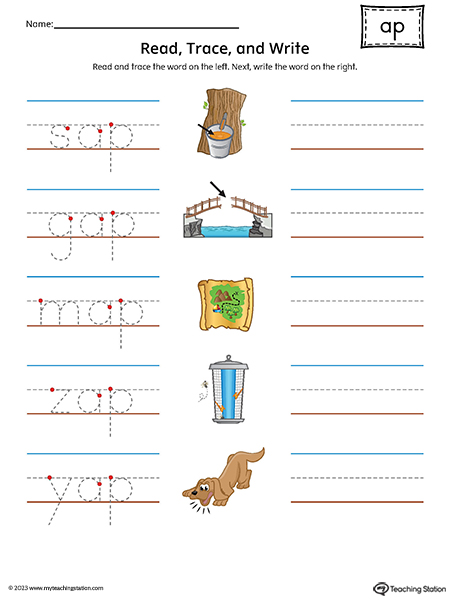 AP Word Family Trace and Write CVC Words Printable PDF