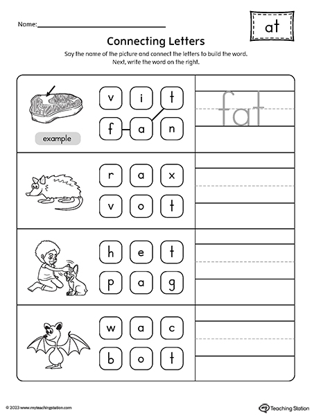 AT Word Family Build CVC Words Worksheet