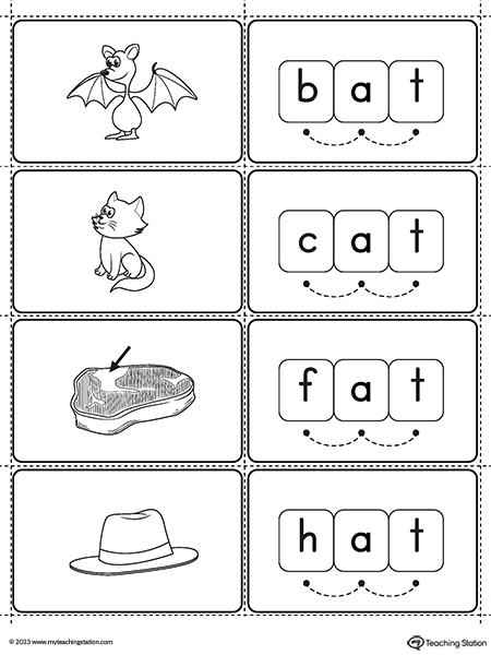 AT Word Family CVC Small Picture Cards Printable PDF