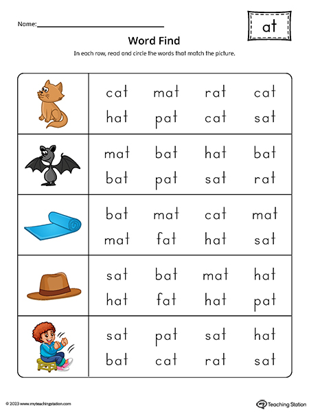AT Word Family CVC Word Find Printable PDF