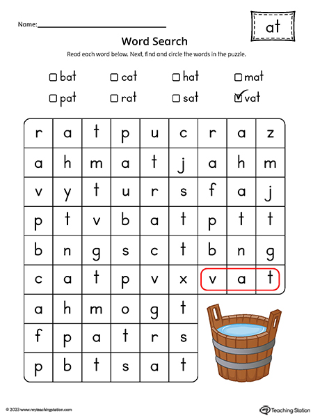 AT Word Family CVC Word Search Printable PDF