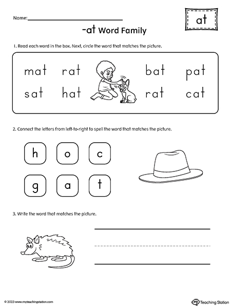 AT Word Family CVC Worksheet