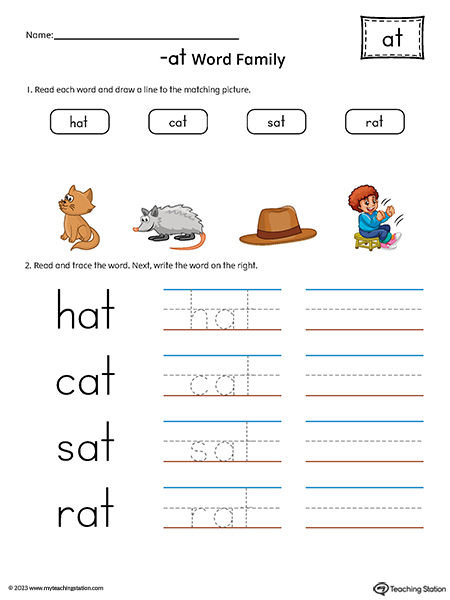 AT Word Family Match and Spell CVC Words Printable PDF