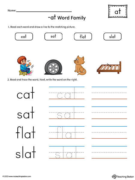 AT Word Family Match and Spell Words Printable PDF
