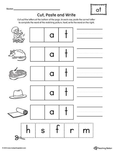 AT Word Family Picture Match Cut-and-Paste Worksheet