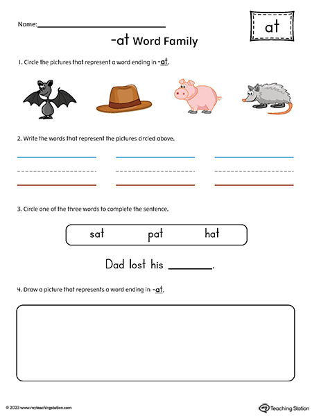 AT Word Family Picture and Word Match Printable PDF
