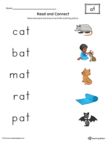 AT Word Family Read and Connect to Image Printable PDF