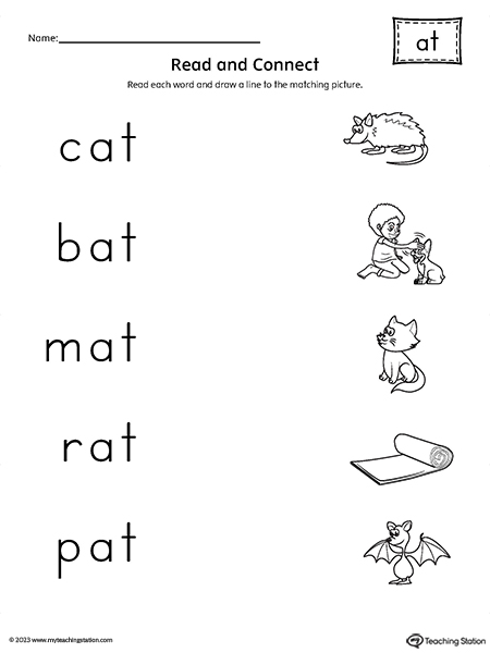 AT Word Family Read and Connect to Image Worksheet