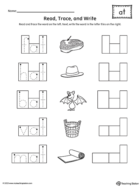 AT Word Family Read and Spell CVC Words Worksheet