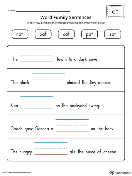 AT Word Family Sentences Printable PDF