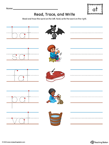 AT Word Family Trace and Write CVC Words Printable PDF