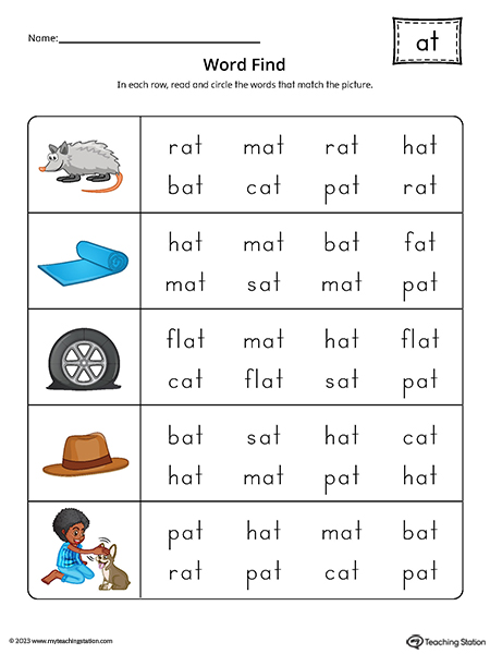 AT Word Family Word Find Printable PDF