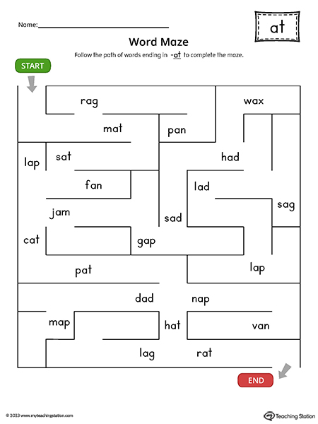 AT Word Family Word Maze Printable PDF