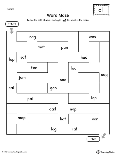 AT Word Family Word Maze Worksheet