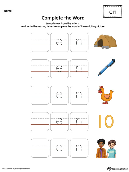 EN Word Family: Complete CVC Words Printable Activity