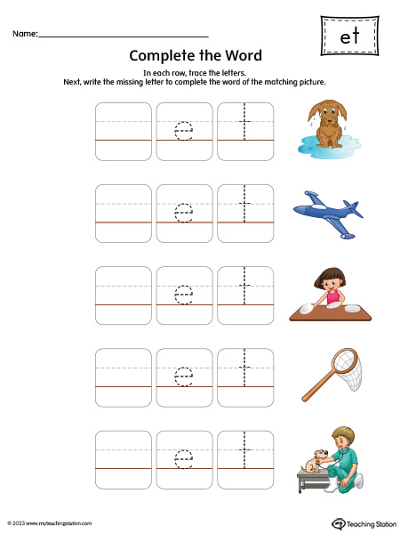 ET Word Family: Complete CVC Words Printable Activity