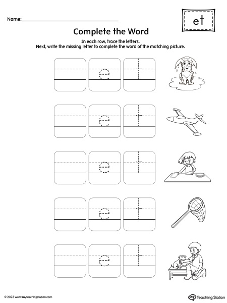 ET Word Family: Complete CVC Words Worksheet