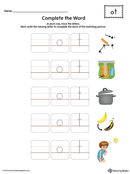 OT Word Family: Complete CVC Words Printable Activity