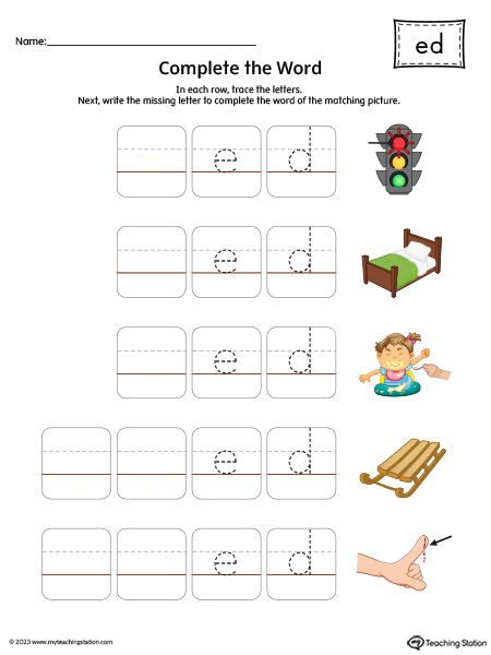 ED Word Family: Complete the Words Printable Activity