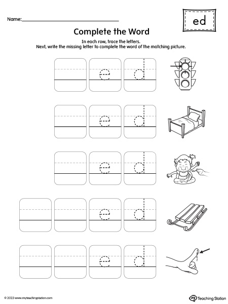 ED Word Family: Complete the Words Worksheet