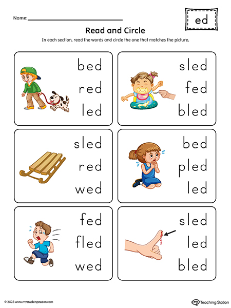 ED Word Family Match Picture to Words Printable PDF