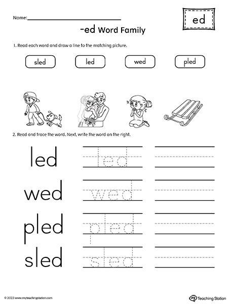 ED Word Family Match Pictures and Write Simple Words Worksheet