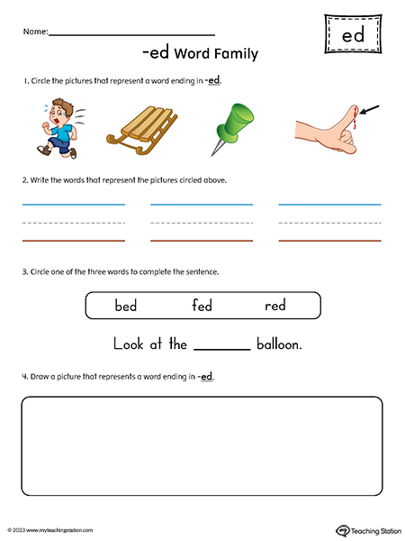 ED Word Family Picture and Word Match Printable PDF