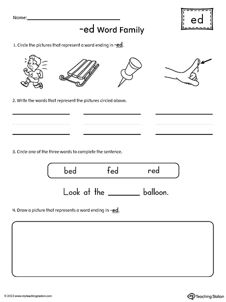 ED Word Family Picture and Word Match Worksheet