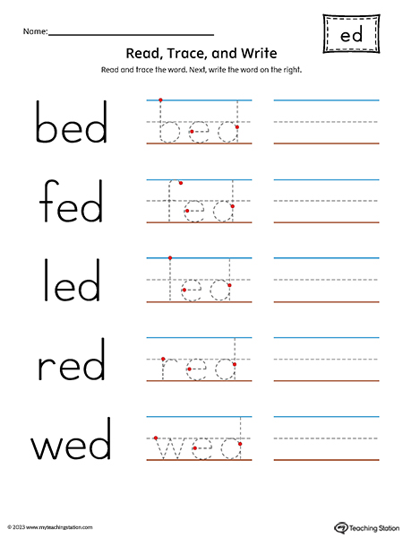 ED Word Family - Read, Trace, and Spell Printable PDF