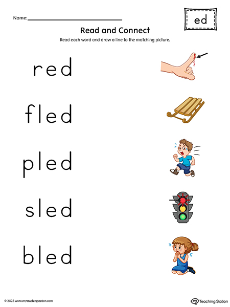 ED Word Family Read and Match Words to Pictures Printable PDF